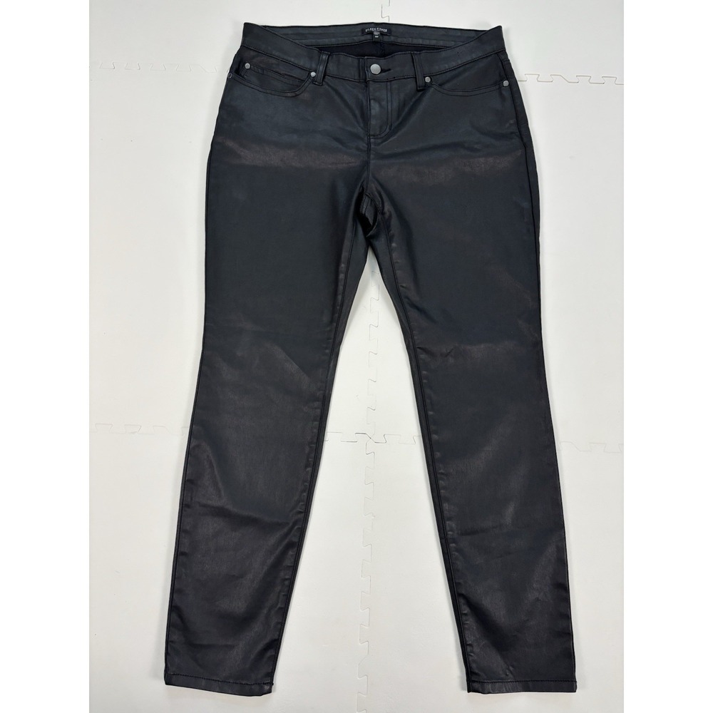 EILEEN FISHER Organic Cotton Waxed Jeans Pants Vegan Leather - Size 14P Black